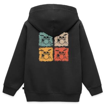 Vintage Schlagzeug Drumset Für Schlagzeuger - Kinder Premium Organic Zip Hoodie - Schwarz - Hinten - AI Model Kid Male (0cm)