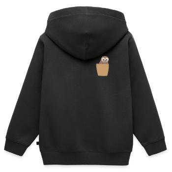 Hibou dans la poche poitrine - Sweat Premium à capuche zippé enfant bio - noir - Dos - AI Model Kid Male (0cm)