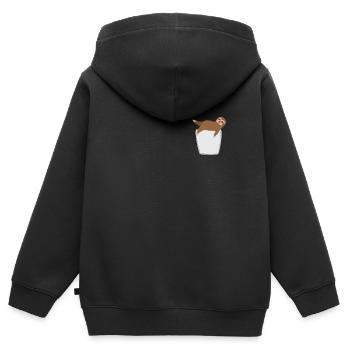 Paresseux dans la poche de poitrine - Sweat Premium à capuche zippé enfant bio - noir - Dos - AI Model Kid Male (0cm)