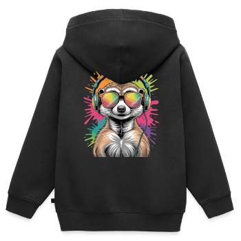 Dj suricate avec lunettes de soleil T-Shirt - Sweat Premium à capuche zippé enfant bio - noir - Dos - AI Model Kid Male (0cm)