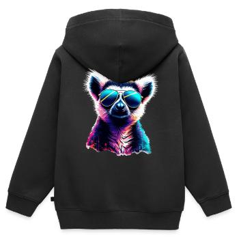Dj Lémurien avec lunettes de soleil T-Shirt - Sweat Premium à capuche zippé enfant bio - noir - Dos - AI Model Kid Male (0cm)