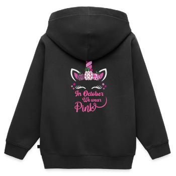 Im Oktober tragen wir Rosa - Kinder Premium Organic Zip Hoodie - Schwarz - Hinten - AI Model Kid Male (0cm)
