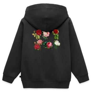 Roses peintes - Sweat Premium à capuche zippé enfant bio - noir - Dos - AI Model Kid Male (0cm)