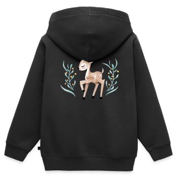 Petit cerf - Sweat Premium à capuche zippé enfant bio - noir - Dos - AI Model Kid Male (0cm)