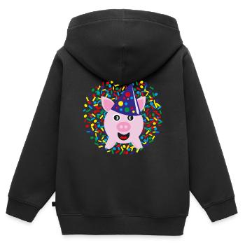 Glücksschwein zu Silvester, Neujahr oder Karneval. - Kinder Premium Organic Zip Hoodie - Schwarz - Hinten - AI Model Kid Male (0cm)