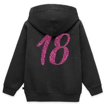 18 ans anniversaire effet paillettes - Sweat Premium à capuche zippé enfant bio - noir - Dos - AI Model Kid Male (0cm)