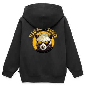 Team Honigdachs - Kinder Premium Organic Zip Hoodie - Schwarz - Hinten - AI Model Kid Male (0cm)