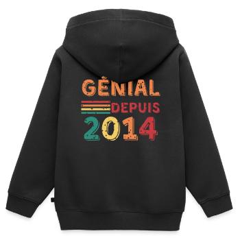 cadeau d'anniversaire - génial depuis 2014 - Sweat Premium à capuche zippé enfant bio - noir - Dos - AI Model Kid Male (0cm)