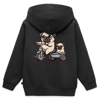 Mops auf Dreirad Anhänger Freundschaft Lustig - Kinder Premium Organic Zip Hoodie - Schwarz - Hinten - AI Model Kid Male (0cm)
