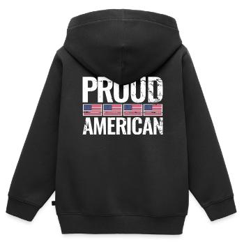 Fier drapeau américain américain américain - Sweat Premium à capuche zippé enfant bio - noir - Dos - AI Model Kid Male (0cm)