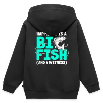 Forelle Forellenteich Angelrute Angler Anglerfisch - Kinder Premium Organic Zip Hoodie - Schwarz - Hinten - AI Model Kid Male (0cm)