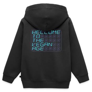 vegan-new-age-blue-wide - Kinder Premium Organic Zip Hoodie - Schwarz - Hinten - AI Model Kid Male (0cm)
