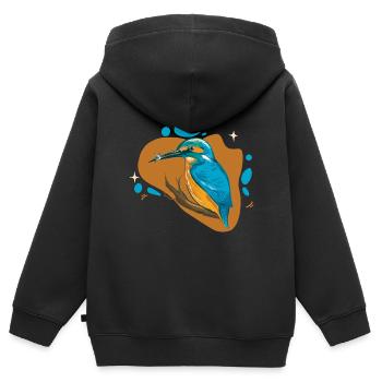 Eisvogel auf Ast mit Fisch in Schnabel - Kinder Premium Organic Zip Hoodie - Schwarz - Hinten - AI Model Kid Male (0cm)