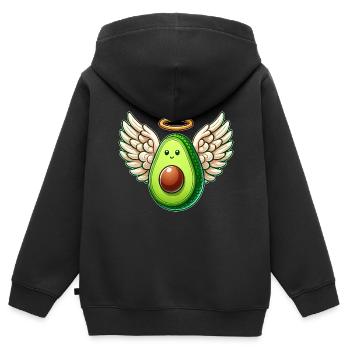 Avocado Engel mit Flügeln und Heiligenschein - Kinder Premium Organic Zip Hoodie - Schwarz - Hinten - AI Model Kid Male (0cm)