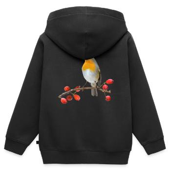 Rotkehlchen auf Ast mit roten Beeren - Kinder Premium Organic Zip Hoodie - Schwarz - Hinten - AI Model Kid Male (0cm)