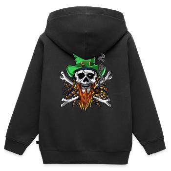 Piraten-Schädel-irische Kobold-gekreuzte Knochen - Kinder Premium Organic Zip Hoodie - Schwarz - Hinten - AI Model Kid Male (0cm)