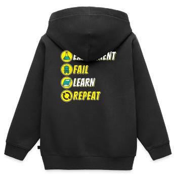 Nerdy Chemie Experiment Fail Learn Repeat Science - Sweat Premium à capuche zippé enfant bio - noir - Dos - AI Model Kid Male (0cm)