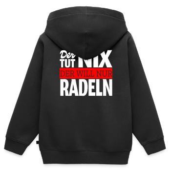 Der will nur Radeln Spruch Biker Mountainbike - Kinder Premium Organic Zip Hoodie - Schwarz - Hinten - AI Model Kid Male (0cm)