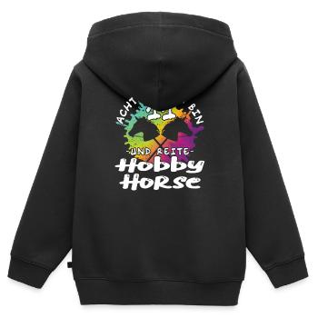 Achtung ich bin 11 - Hobby Horse - Kinder Premium Organic Zip Hoodie - Schwarz - Hinten - AI Model Kid Male (0cm)