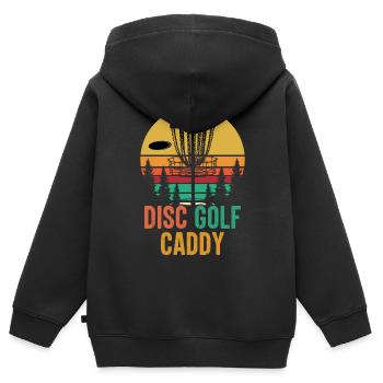Disc Golf Caddy Golfing Lover Golfeur Rétro Vintage - Sweat Premium à capuche zippé enfant bio - noir - Dos - AI Model Kid Male (0cm)