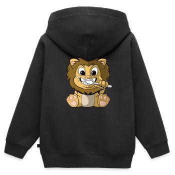Zahnputz Löwe Zähne Putzen - Kinder Premium Organic Zip Hoodie - Schwarz - Hinten - AI Model Kid Male (0cm)