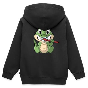 Zahnputz Krokodil Zähne Putzen - Kinder Premium Organic Zip Hoodie - Schwarz - Hinten - AI Model Kid Male (0cm)