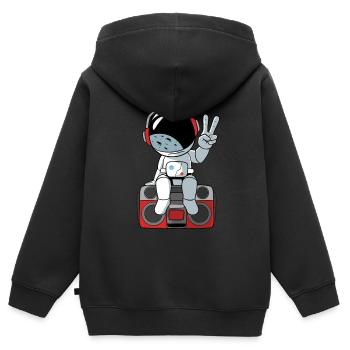 Un astronaute assis sur un magnétophone à cassette - Sweat Premium à capuche zippé enfant bio - noir - Dos - AI Model Kid Male (0cm)