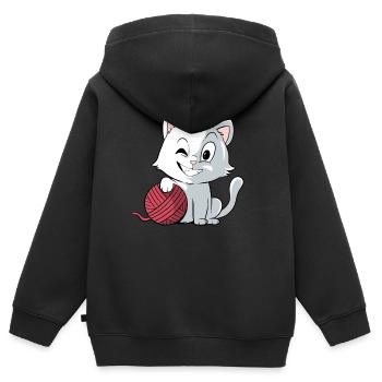 Katze Wolle Wollknäuel - Kinder Premium Organic Zip Hoodie - Schwarz - Hinten - AI Model Kid Male (0cm)