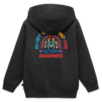 AUTIST AKZEPTIEREN LIEBEN VERSTEHEN BEWUSST SPRUCH - Kinder Premium Organic Zip Hoodie - Schwarz - Hinten - AI Model Kid Male (0cm)