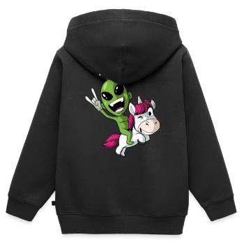 Alien chevauche la licorne - Sweat Premium à capuche zippé enfant bio - noir - Dos - AI Model Kid Male (0cm)