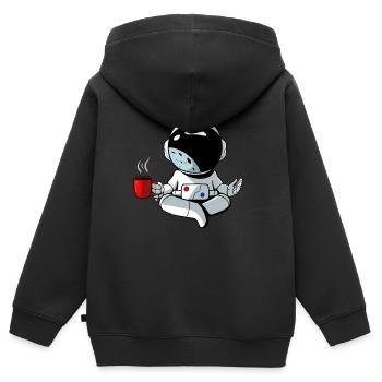 Astronaut entspannt bei einer Tasse Kaffee - Kinder Premium Organic Zip Hoodie - Schwarz - Hinten - AI Model Kid Male (0cm)