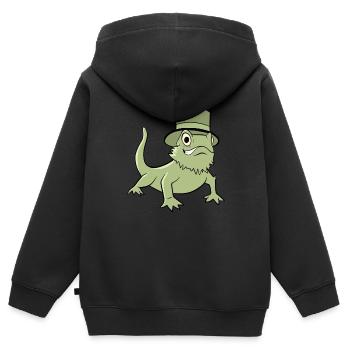 Bartagamen - Echse mit Zylinderhut - Kinder Premium Organic Zip Hoodie - Schwarz - Hinten - AI Model Kid Male (0cm)