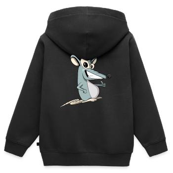 Drôle de rat de dessin animé - Sweat Premium à capuche zippé enfant bio - noir - Dos - AI Model Kid Male (0cm)