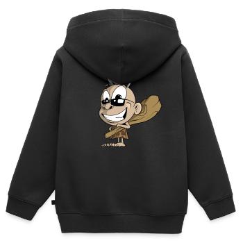 Petit Néandertalien avec macis - Sweat Premium à capuche zippé enfant bio - noir - Dos - AI Model Kid Male (0cm)