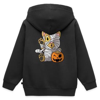Halloween Mummy Cat Pumpkin Kitten - Kids Premium Organic Zip-up Hoodie - black - Back - AI Model Kid Male (0cm)