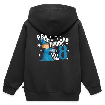 8 ans Garçon Cadeau Magicien Motif d’anniversaire - Sweat Premium à capuche zippé enfant bio - noir - Dos - AI Model Kid Male (0cm)