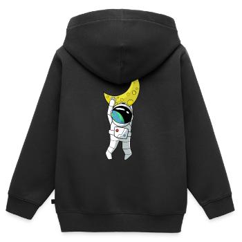 Lustiger Astronaut hängt am Mond - Kinder Premium Organic Zip Hoodie - Schwarz - Hinten - AI Model Kid Male (0cm)