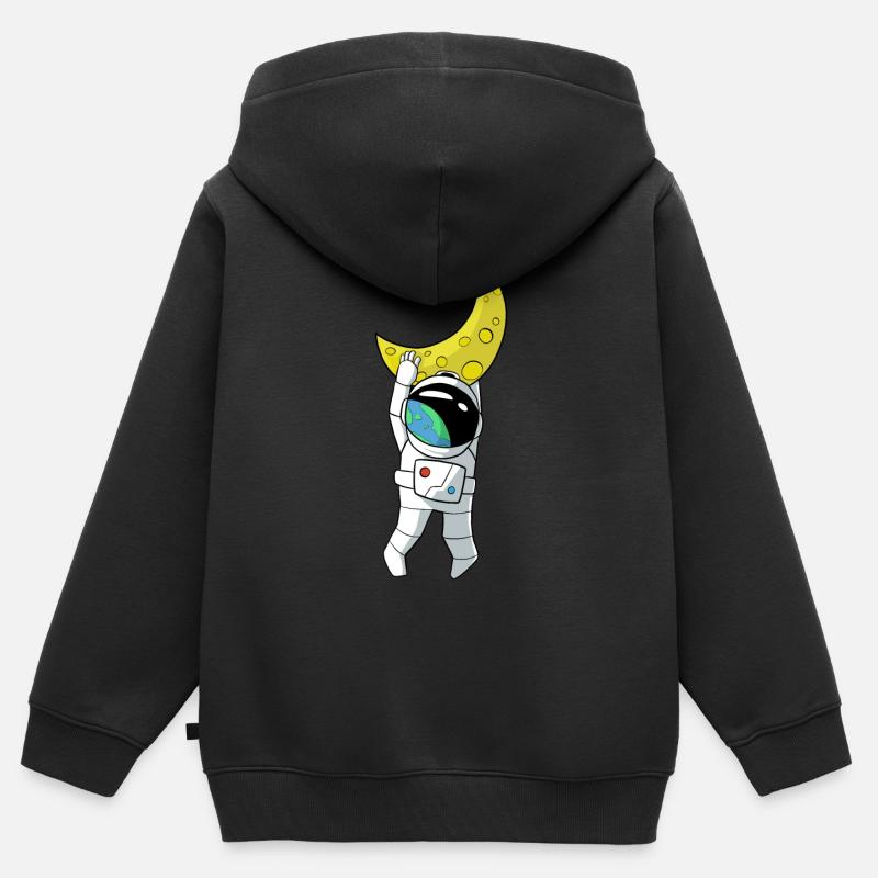 Drôle d’astronaute accroché à la lune - Sweat Premium à capuche zippé enfant bio - noir