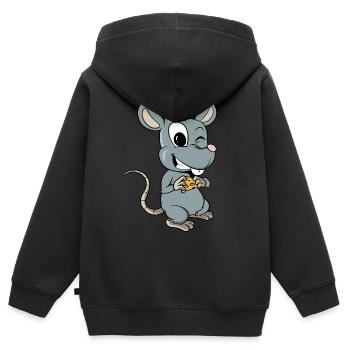 Funny mouse with a piece of cheese - Kids Premium Organic Zip-up Hoodie - black - Back - AI Model Kid Male (0cm)