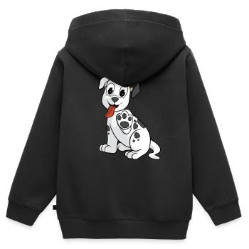 Mignon chien tacheté lève la patte - Sweat Premium à capuche zippé enfant bio - noir - Dos - AI Model Kid Male (0cm)