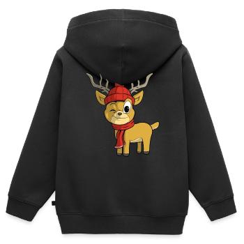 Rennes de Noël - Sweat Premium à capuche zippé enfant bio - noir - Dos - AI Model Kid Male (0cm)