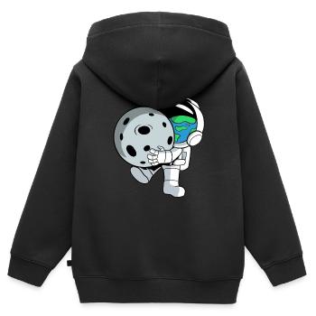 Astronaut trägt Planeten - Kinder Premium Organic Zip Hoodie - Schwarz - Hinten - AI Model Kid Male (0cm)