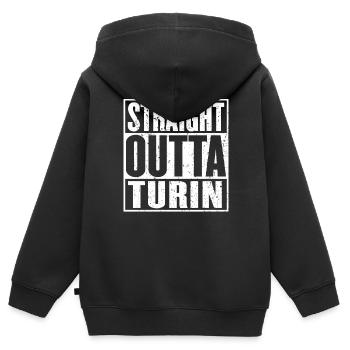 Straight Outta Turin Jahrgang - Kinder Premium Organic Zip Hoodie - Schwarz - Hinten - AI Model Kid Male (0cm)