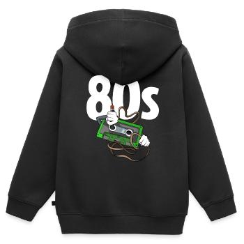 Costume de cassette de fête des années 80 - années 80 - Sweat Premium à capuche zippé enfant bio - noir - Dos - AI Model Kid Male (0cm)