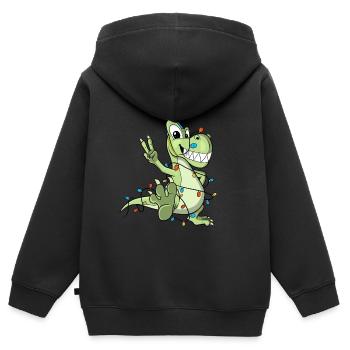 Lustiger Dinosaurier als Weihnachtsbaum - Kinder Premium Organic Zip Hoodie - Schwarz - Hinten - AI Model Kid Male (0cm)