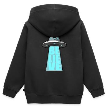 Alien UFO Believe - Sweat Premium à capuche zippé enfant bio - noir - Dos - AI Model Kid Male (0cm)