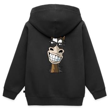 Drôle de tête de cheval - cheval cool - Sweat Premium à capuche zippé enfant bio - noir - Dos - AI Model Kid Male (0cm)