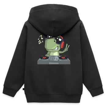 DJ Dinosaurier Musik Discjockey - Kinder Premium Organic Zip Hoodie - Schwarz - Hinten - AI Model Kid Male (0cm)