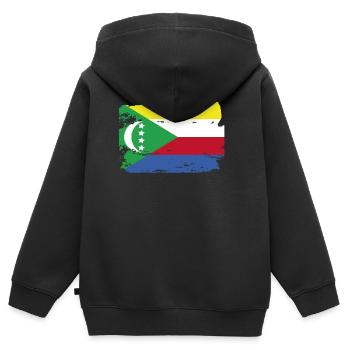 Official Comoros Flag Comoro Country Pride Vintage - Kids Premium Organic Zip-up Hoodie - black - Back - AI Model Kid Male (0cm)