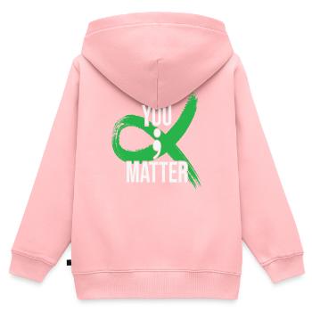 Vous comptez Dictons de motivation Ruban de virgule verte - Sweat Premium à capuche zippé enfant bio - rose - Dos - AI Model Kid Female (0cm)